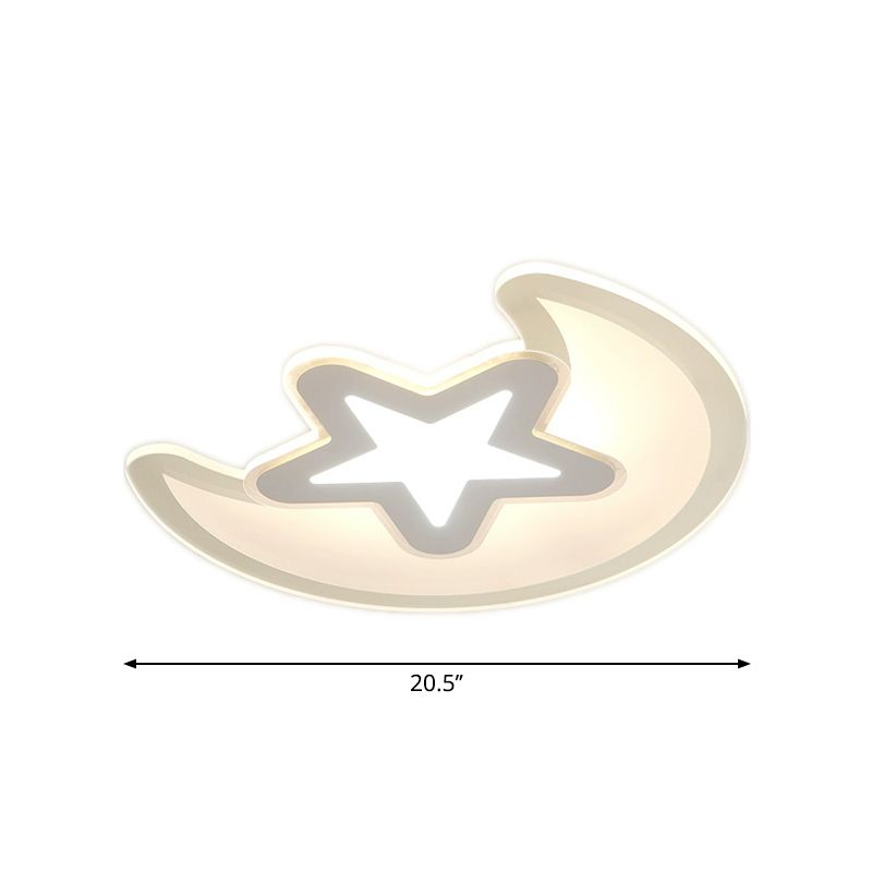 White Crescent and Star Flushmount Minimalistic 16.5"/20.5"/24.5" Wide LED Acrylic Ceiling Mount Light in Warm/White Light