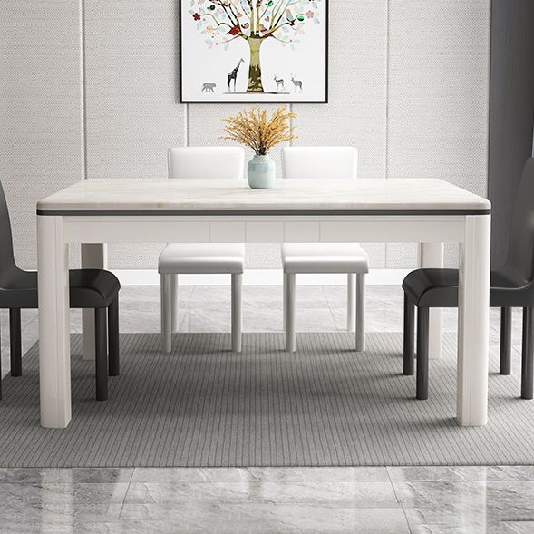 Mesa de comedor de mármol de estilo mediados de siglo, mesa rectangular con base de madera de 4 patas para el hogar