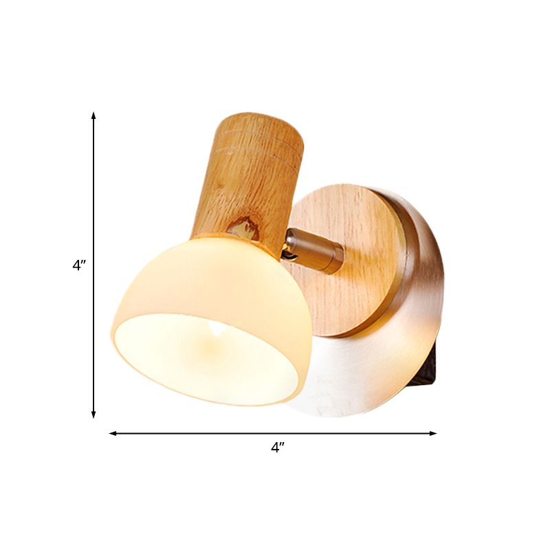 Lámpara de luz materna con copa de madera lámpara de pared de vidrio blanco de leche moderna 1 cabeza