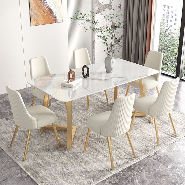 Glam Iron Dinette Set 1/2/3/5/6/7 Pieces Rectangle Dining Table Set with Sintered Stone