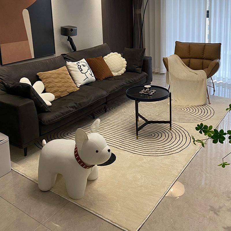 White Stripe Print Carpet Modern Polyester Area Rug Non-Slip Backing Rug for Home Decor