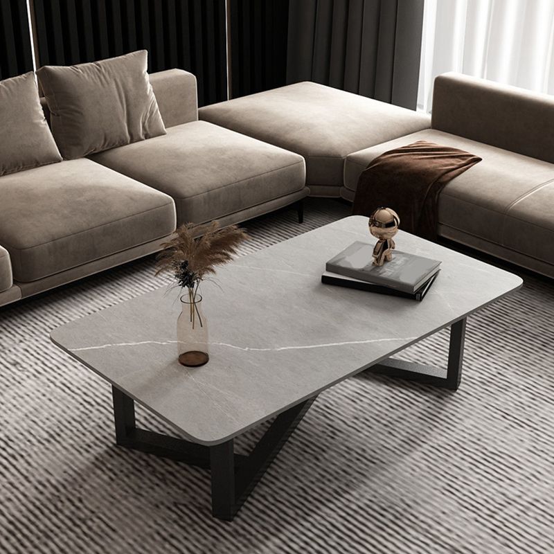 Slate Rectangle Coffee Table Abstract Base Type Cocktail Table