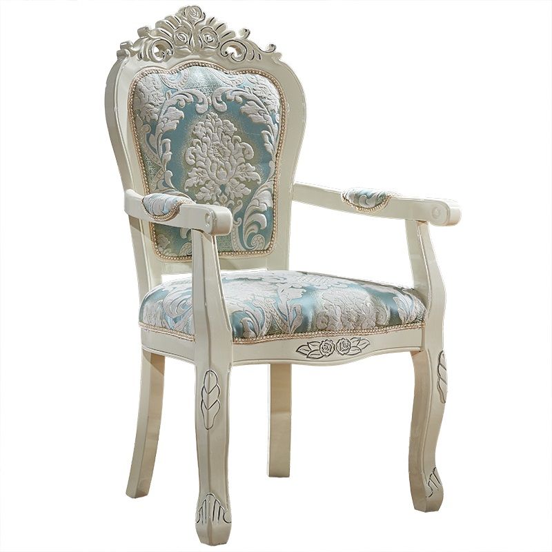 European Style Birch Leather Arm Chair Light Color Solid Back Dining Chair with White Legs