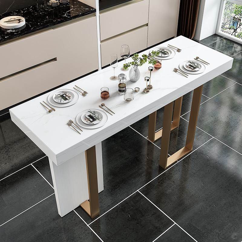 Glam Bar Table Set 1/5 Pieces Rectangle Stone Counter Table with High Stools for Balcony