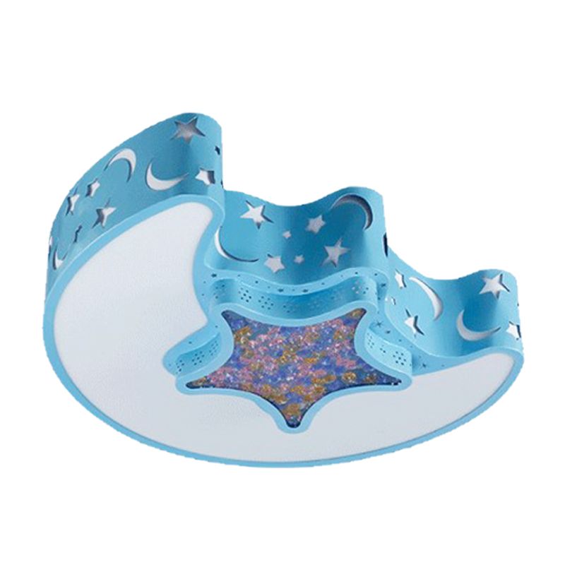 LED Nursery Flush Mount Fixture Simple White/Pink/Blue Ceiling Flush with Star and Moon Acrylic Shade in Warm/White Light