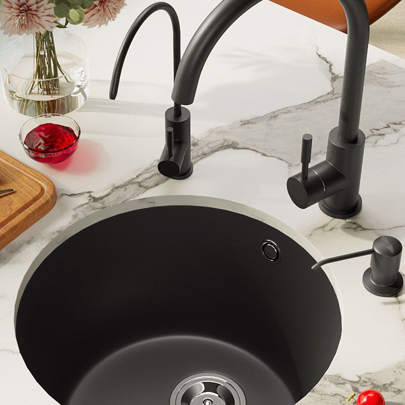 Quartz Kitchen Sink Undermount Round Shape Kitchen Bar Sink with Basket Strainer