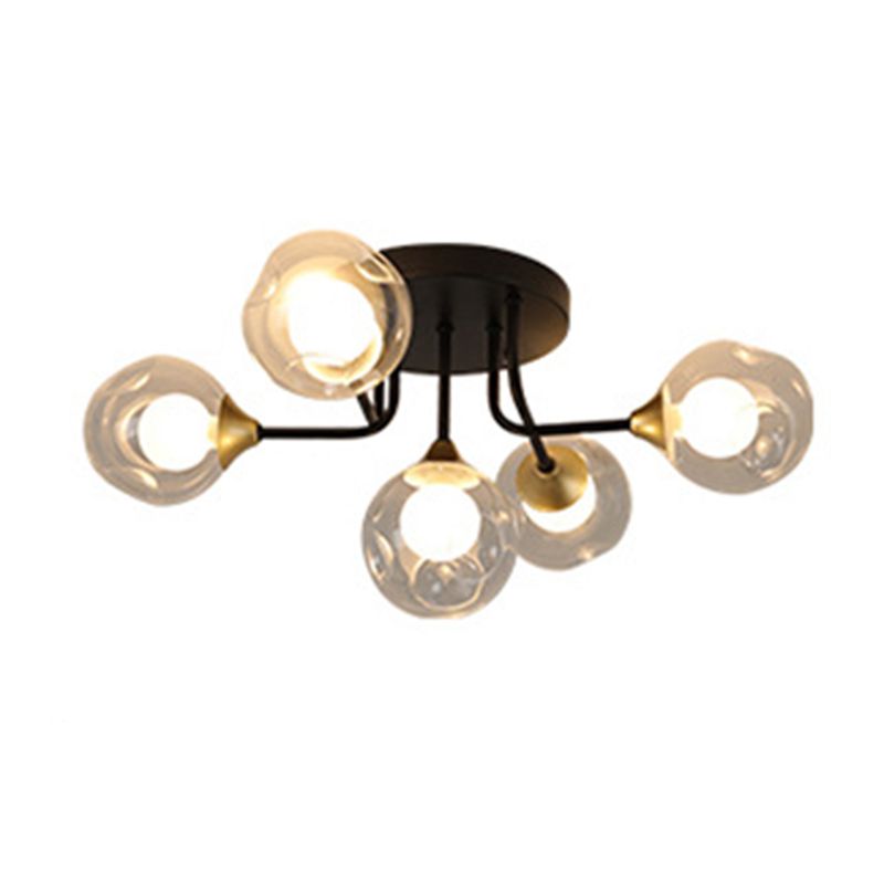 5/7-Light Modernism Black Flush Mount Lighting Glass Shaded Ceiling Light