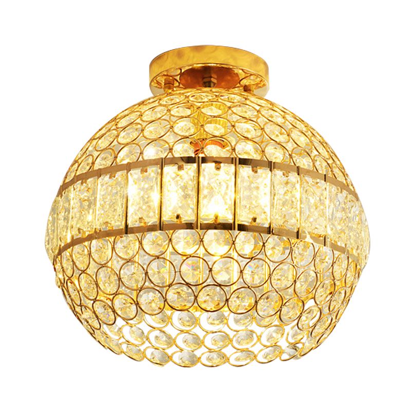 Crystal Hemisphere Ceiling Flush Mount Minimalist 1-Light Dining Room Flush Mount Lighting in Gold