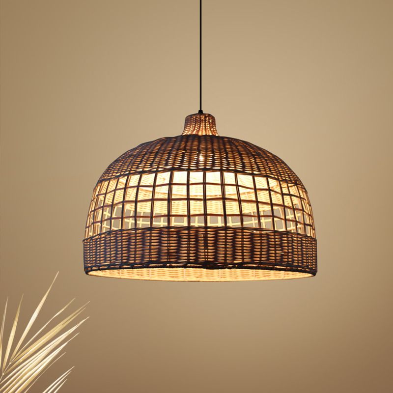 Modernista 1 Bulbo Posto Iluminación Tazón de madera Luz colgante con sombra de bambú
