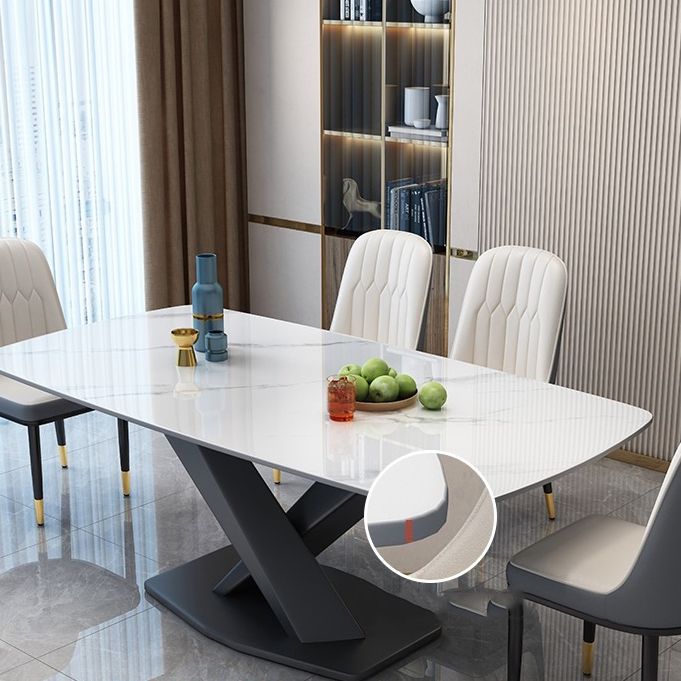 Industrial Dining Room Table Stone Rectangle Dinette Table for Dining Room
