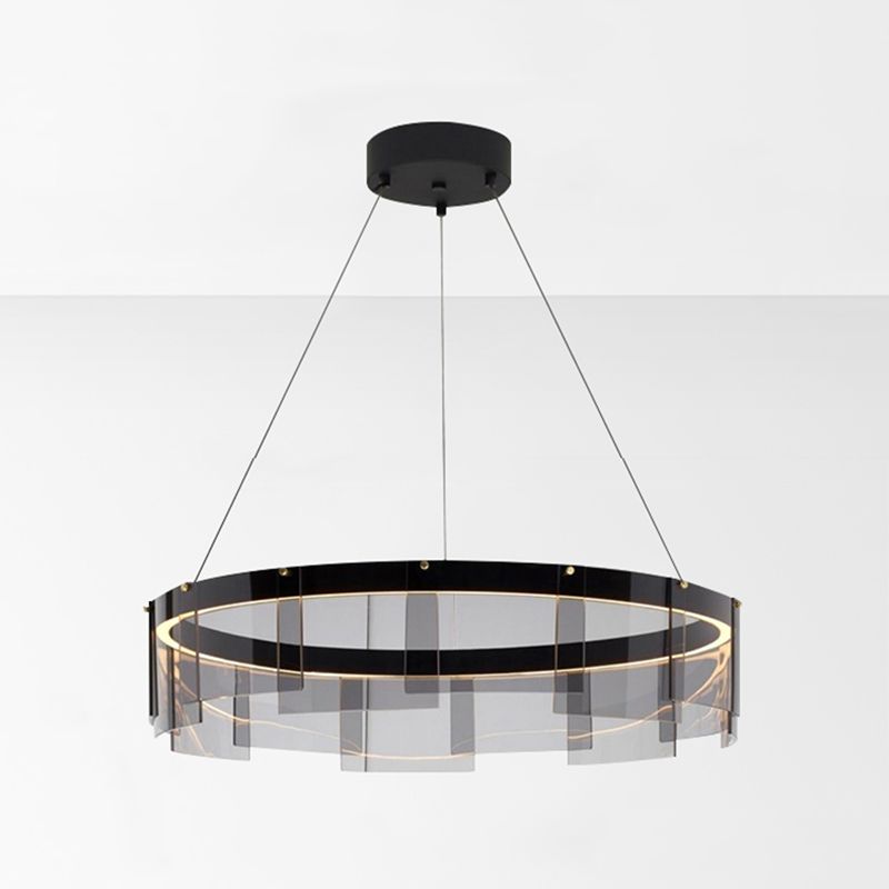 Modern karakteristiek LED kroonluchter licht metalen cirkelvormige hanglamp met glazen schaduw