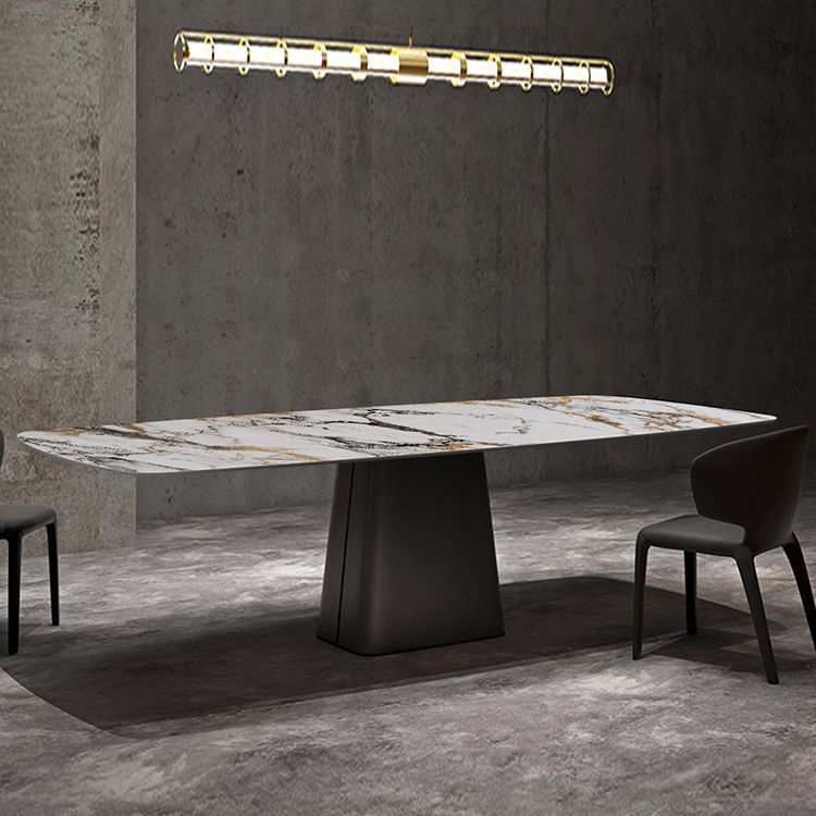 Mesa de piedra sinterizada de estilo de lujo Mesa de rectángulo de pedestal único para el hogar