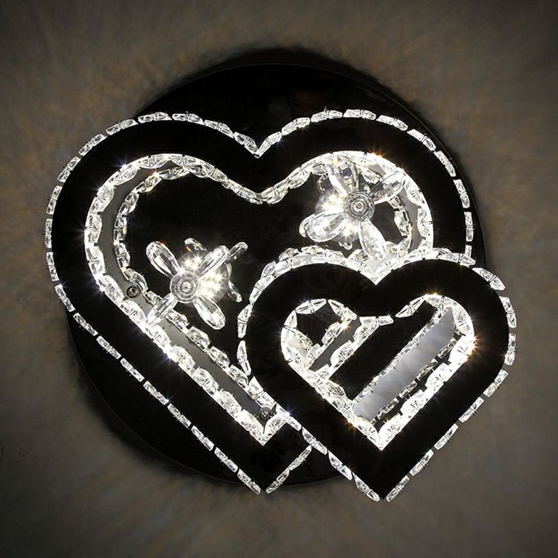 Beveled Crystal Loving Heart Ceiling Light Fixture Modern LED Clear Semi Flush Mounted Lamp