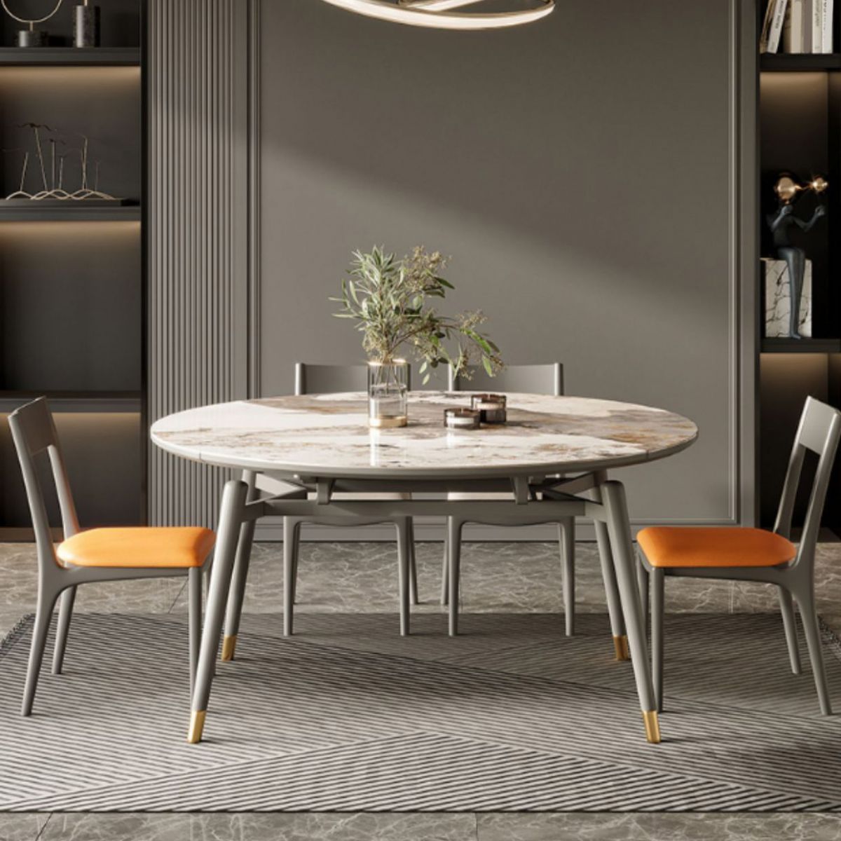 Modern Round Dining Table Sintered Stone Table with Wood Legs for Home Use