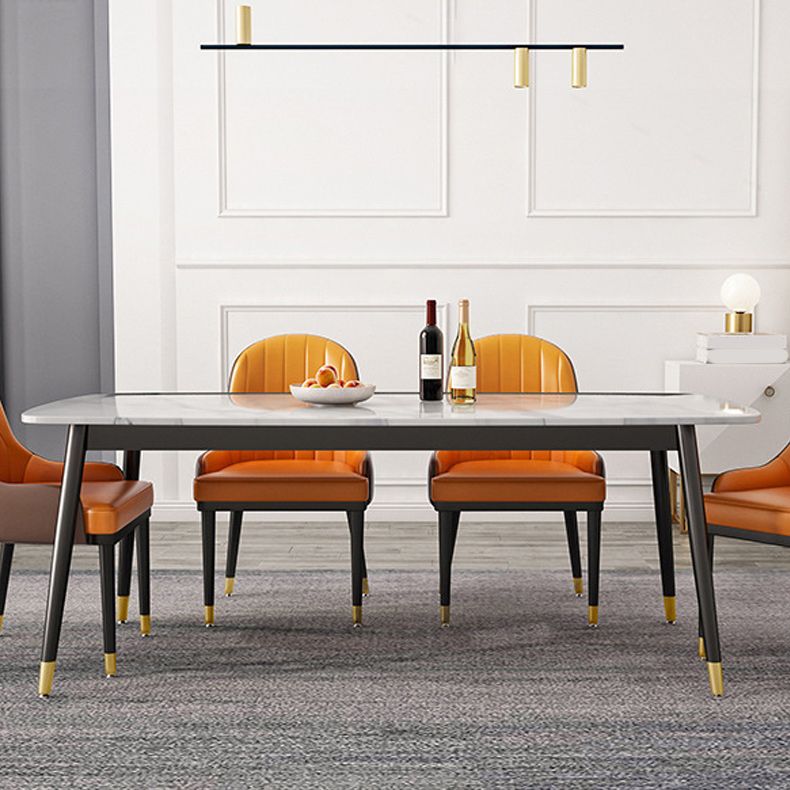 Rectangular Stone Dining Table Traditional Luxury Furniture with 4 Legs