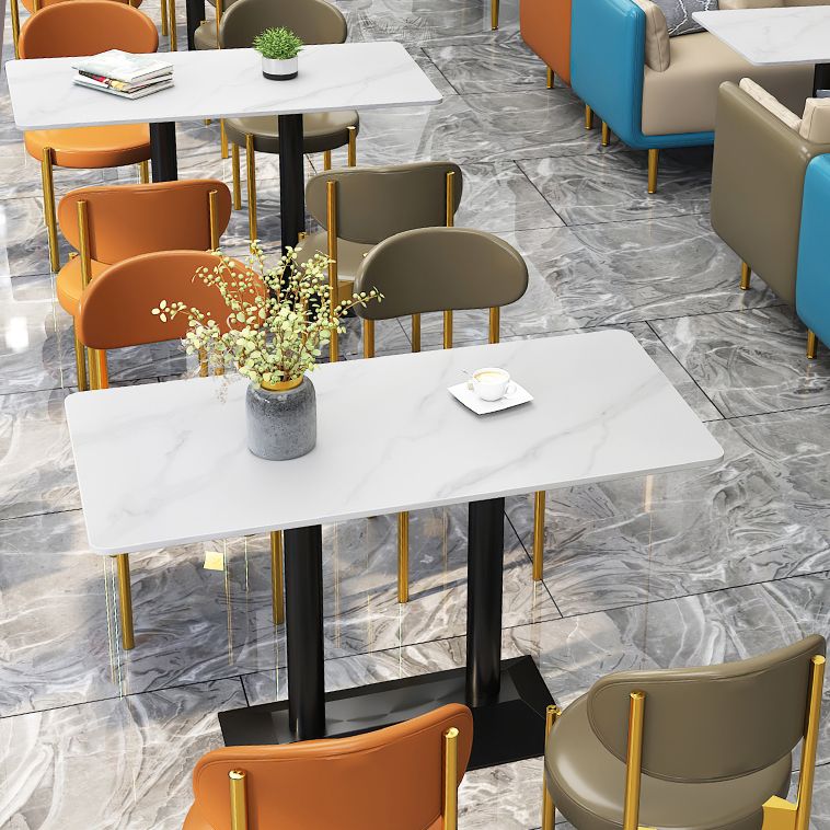 Industrial Dining Table White Sintered Stone Table with Black Metal Base for Dining Room