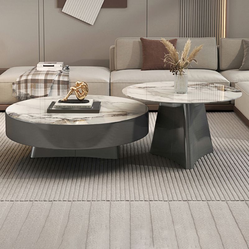 Round Slate Coffee Cocktail Table Pedestal Coffee or End Table with Storage