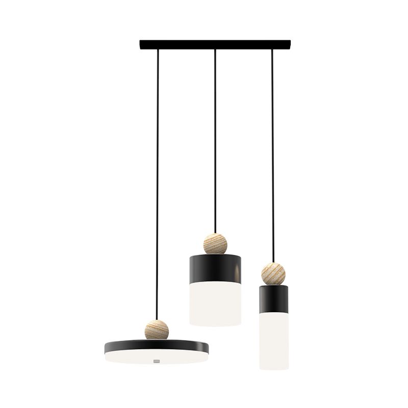 Luz de suspensión de metal cilíndrica modernismo LED Péndulo negro Luce con dosel redondo/lineal