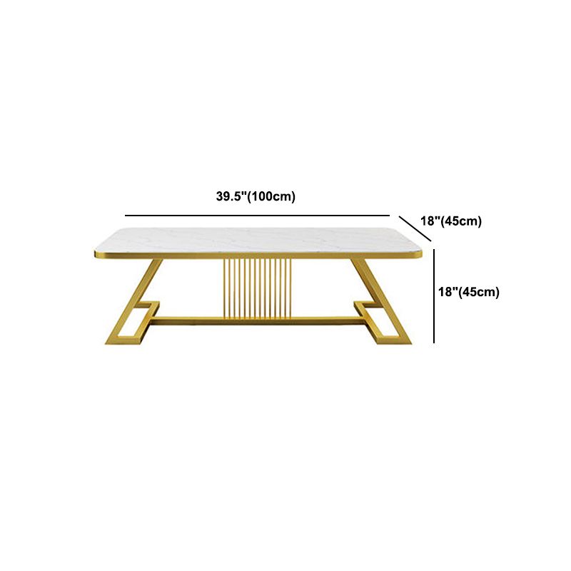 Glam Style Coffee Table with Trestle Base and Marble Top in Rectangle