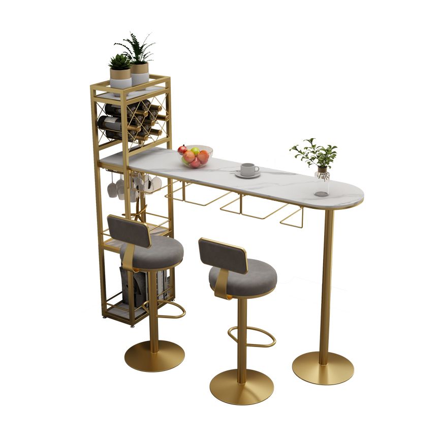 Modern 1/3 Pieces Bar Table Set Stone Counter Table with Rotatable Stools for Living Room