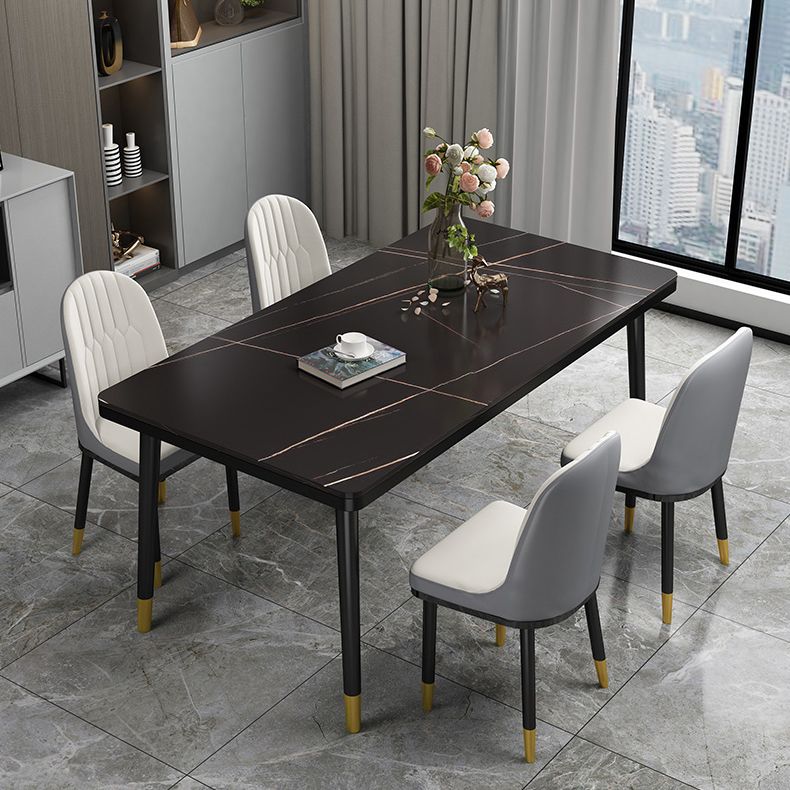 Rectangle Stone Top Dining Table Glam Style Kitchen Dining Table