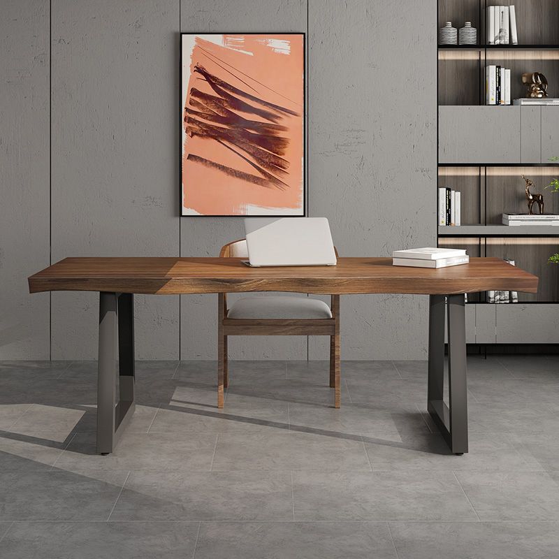 Mesa de comedor de doble pedestal industrial rectángulo Mesa de madera de madera sólida