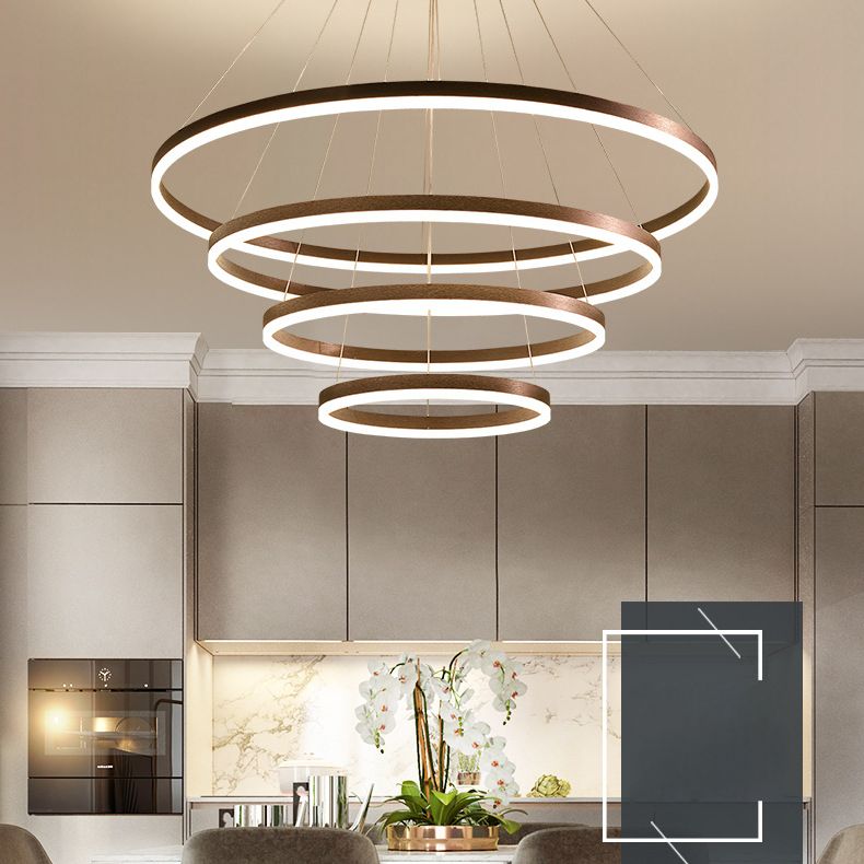 Coffee Orbicular Chandelier Light Fixture Minimalist Style LED Metal Pendant Light Fixture