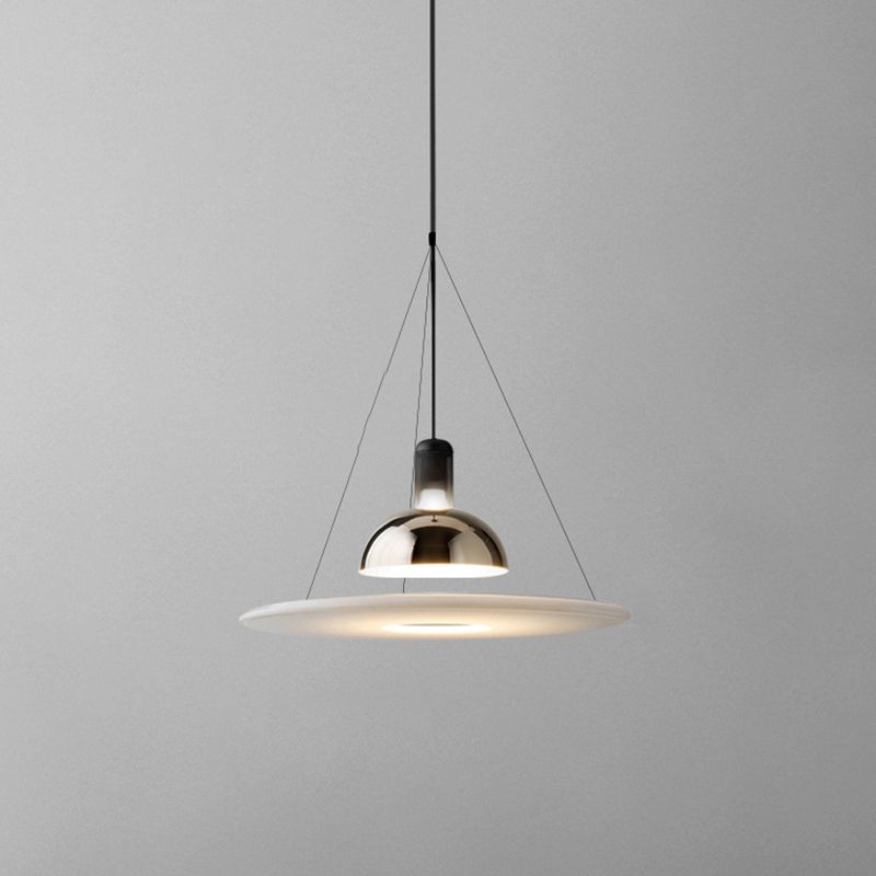 Minimalist Indoor Pendant Light, Dome Shade Metal 1-Light Pendant Lighting with Disk Under