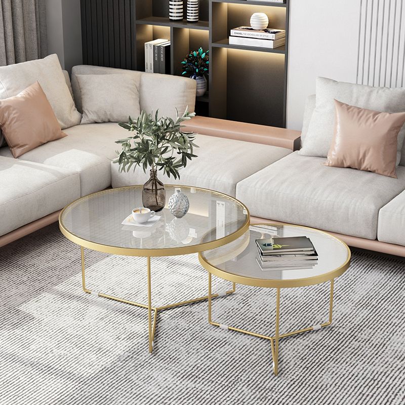 Pedestal Base Iron Coffee Table Included Round 2 Nesting Cocktail Table in Clear