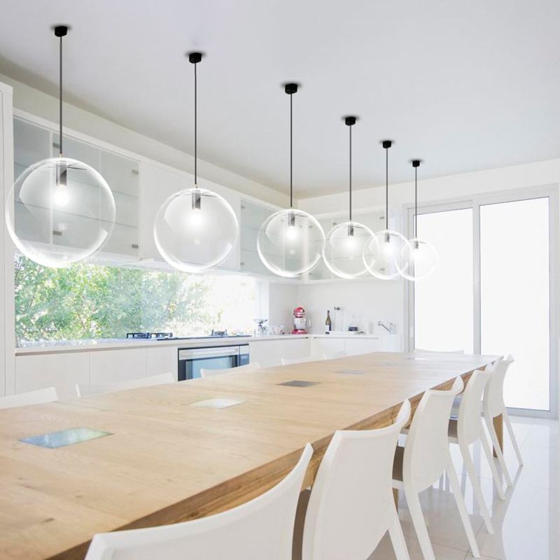 Minimalist Globe Pendant Lamp Clear Glass 1 Bulb Snack Bar Hanging Light in Black