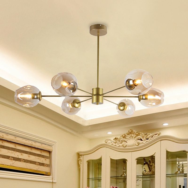 Gold Branch Chandelier Lighting Post Modern 6/8 Lights Light Blue/Clear/Amber Glass Ceiling Suspension Lamp