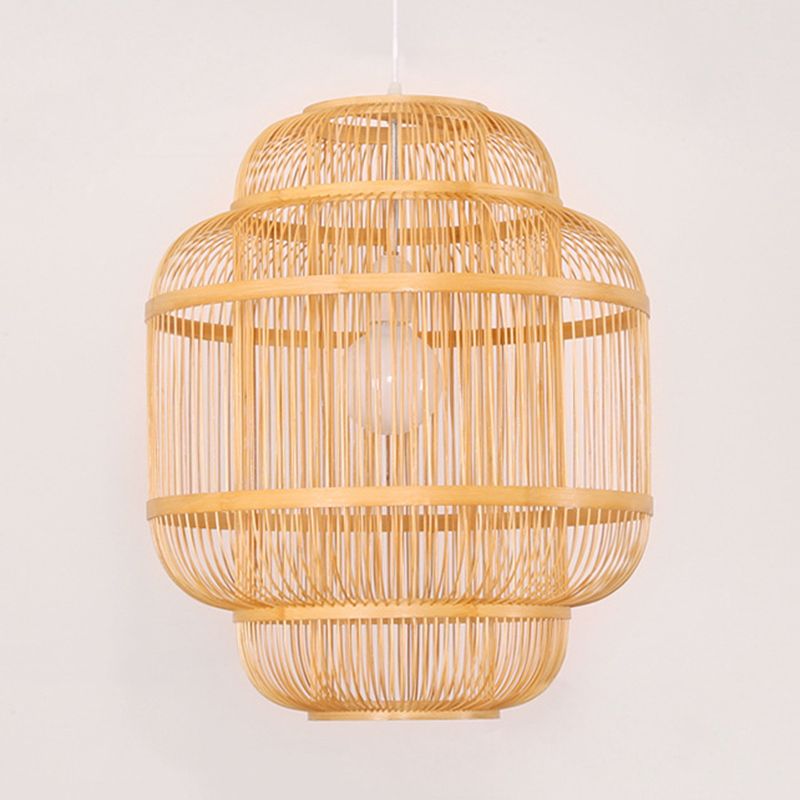 Wood orb Chandelier Dining Room Hanging Lamp Simple Style Hanging Lighting in Beige