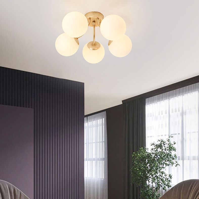 Nordic Modern Minimalist Glass Flush Mount Lamp with Glass Shade for Living Room