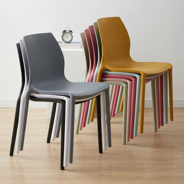 Scandinavian Armless Dining Chairs Plastic Indoor Stackable Solid Back Side Chair