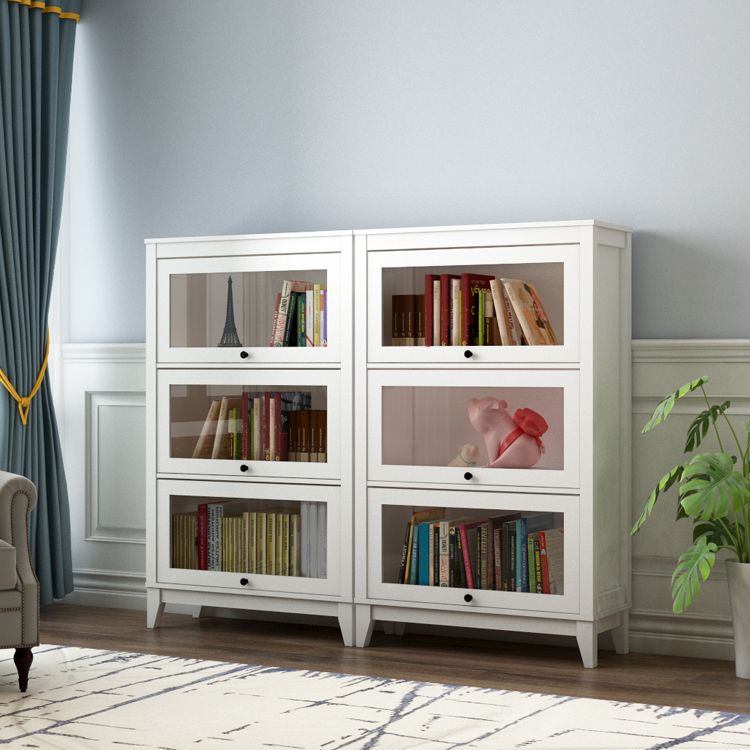 White Manufactured Wood Standard Bookcase Modern Bookshelf with Glass Doors