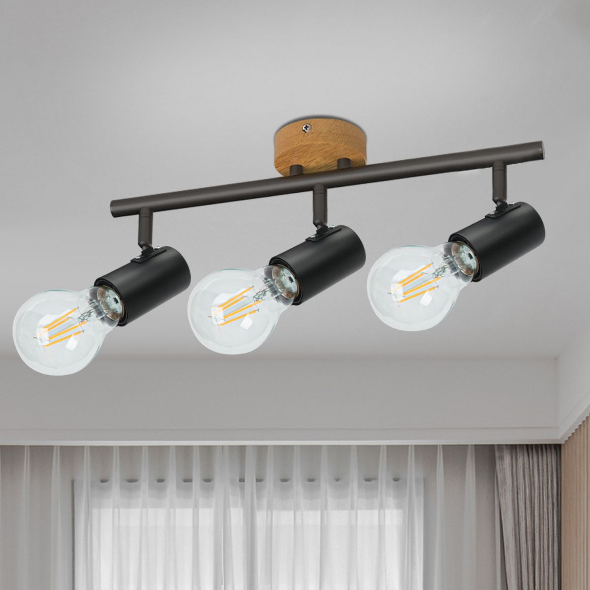 Surface Mounted Track Lights Retro Style Wood Adjustable Angle Home Bedroom Living Room Multi-lamp Ceiling Light