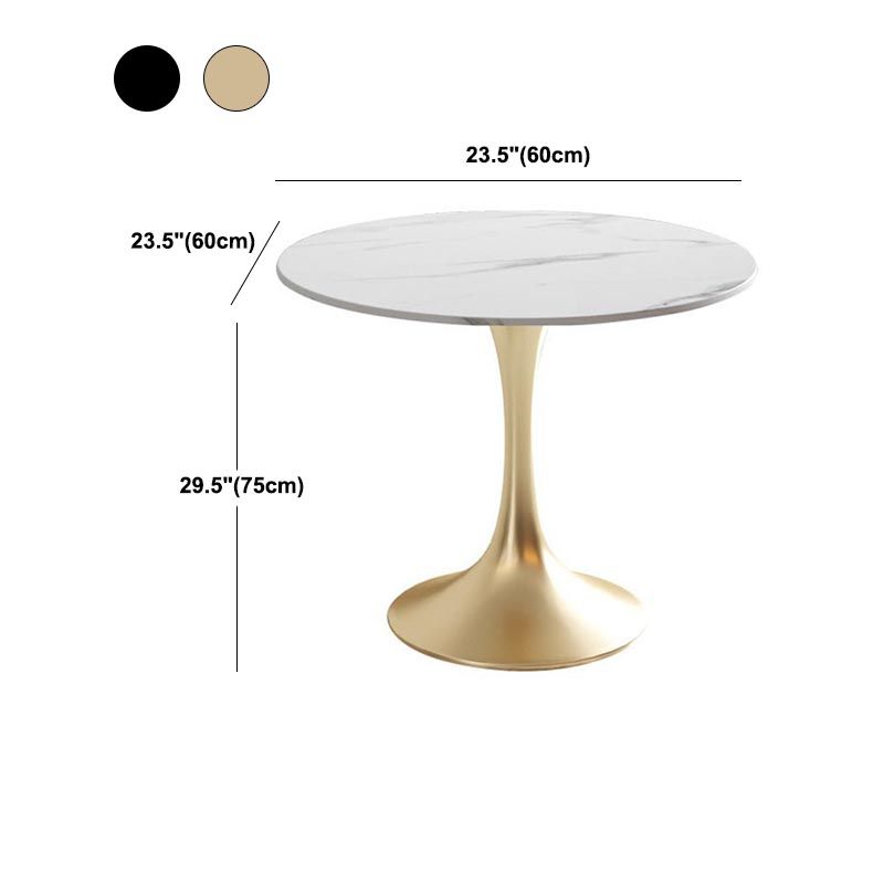 White Sintered Stone Top Table with Tulip Base Metal Traditional Luxury Round Dining Table