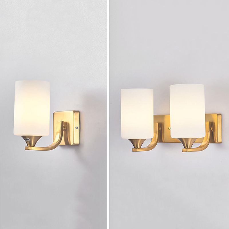 Simple Wall Sconce Cylinder Wall Light Fixture in Gold for Bedroom
