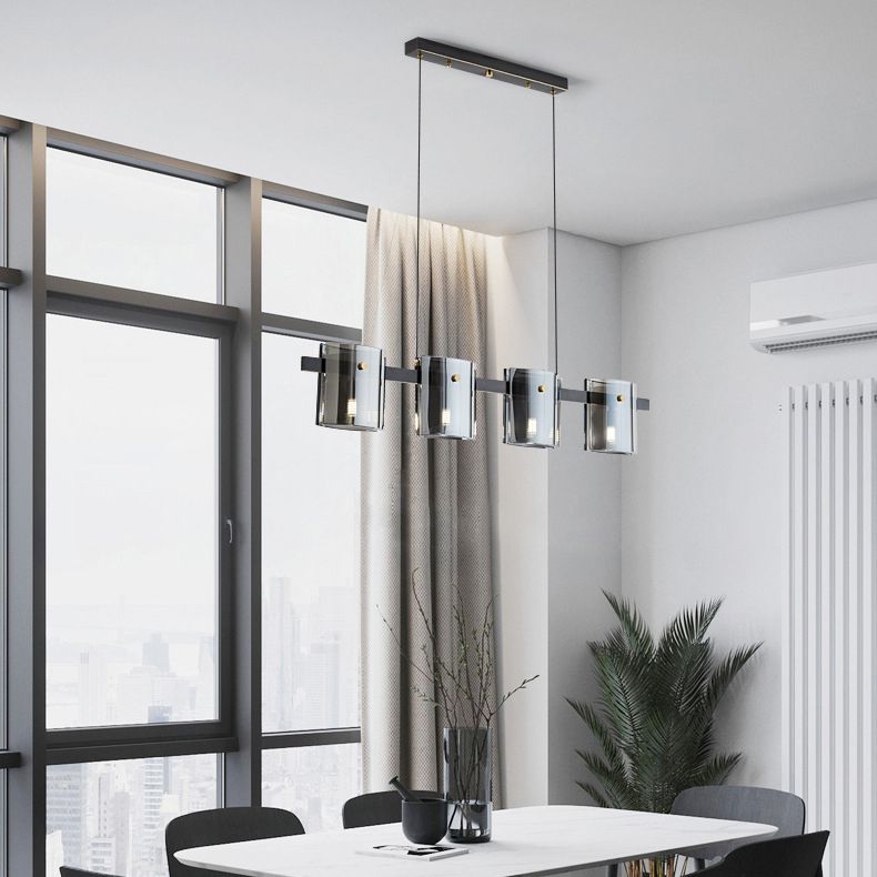 Glass Rectangle Island Light Fixtures Modern Multiple-Light Island Pendant