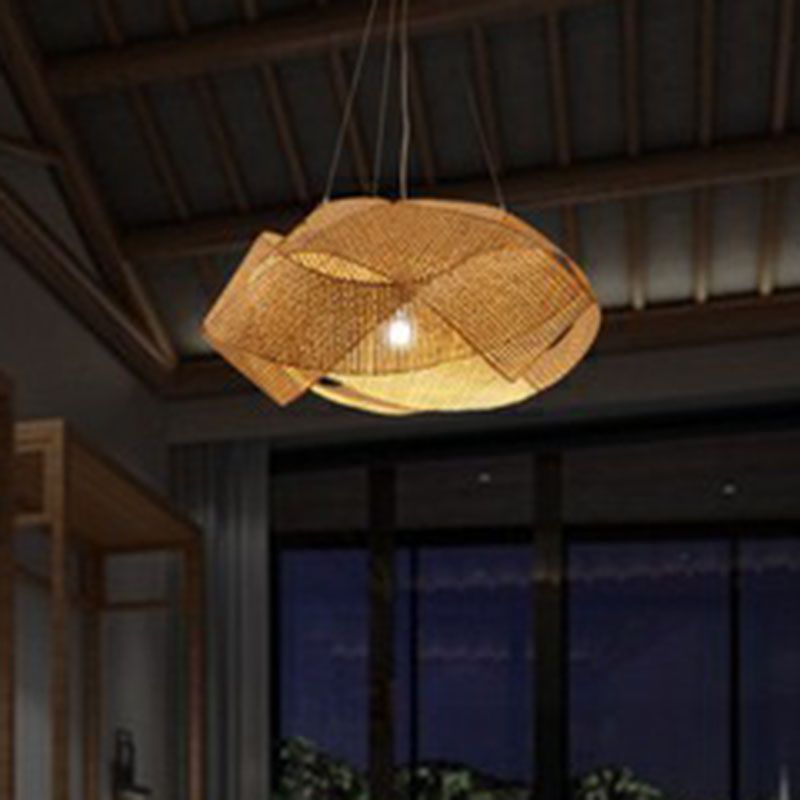 Bamboo Spiral Suspension Light Simplicity Pendant Light Fixture in Wood for Tea Room