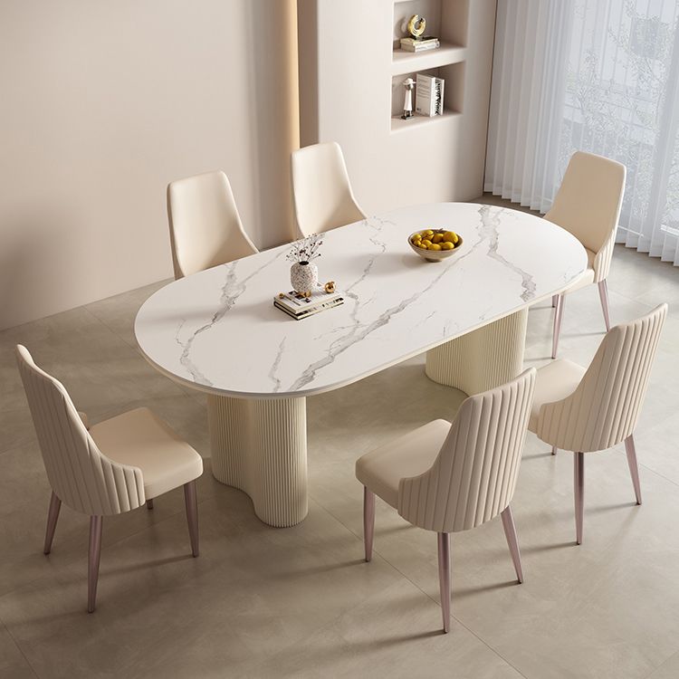 1/2/5/7 Pieces White Oval Sintered Stone Top Dining Set for Home