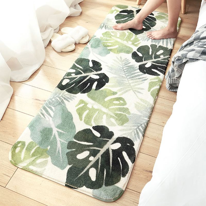 Southwestern Bedroom Rug Green Plant Patterned Indoor Rug Lamb Wool Pet Friendly Non-Slip Carpet