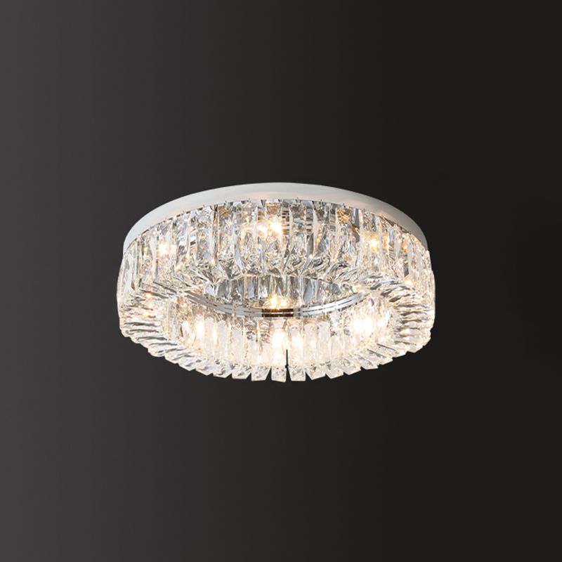 Contemporary Circular Flush Light Fixture Crystal Flush Mount Lighting in Silver