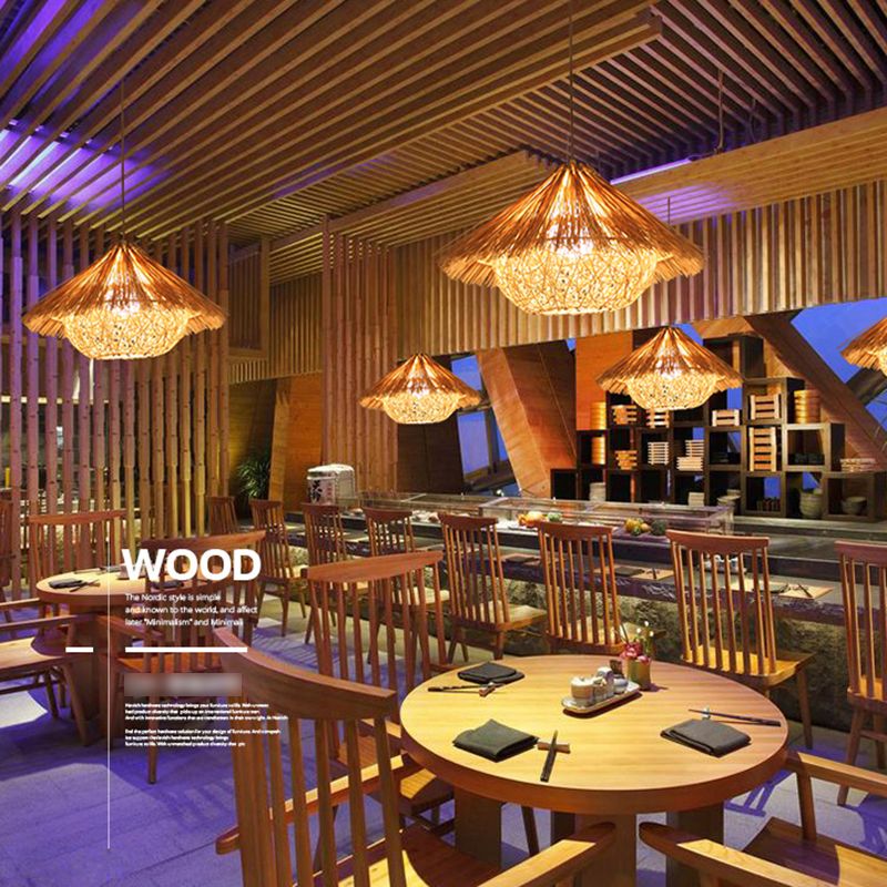 1-Light Bamboo Suspended Lighting Fixture Pendant Light Kit for Dining Room