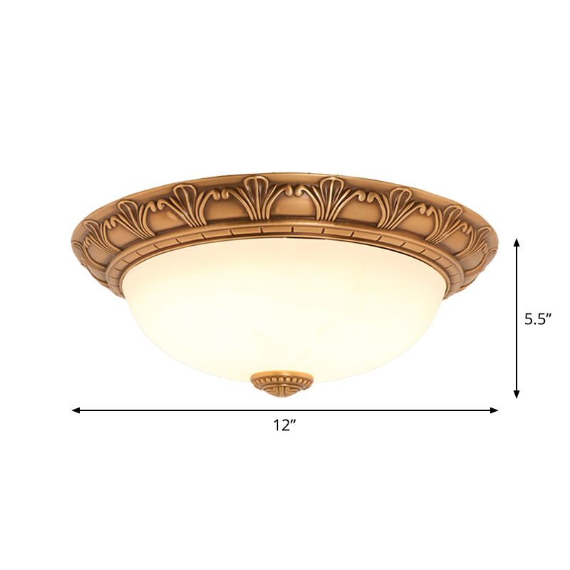 Cream Glass Bronze Flush Mount Light Flower/Leaf/Floral-Trimmed Bowl Traditional LED Ceiling Light Fixture, 12"/16" W