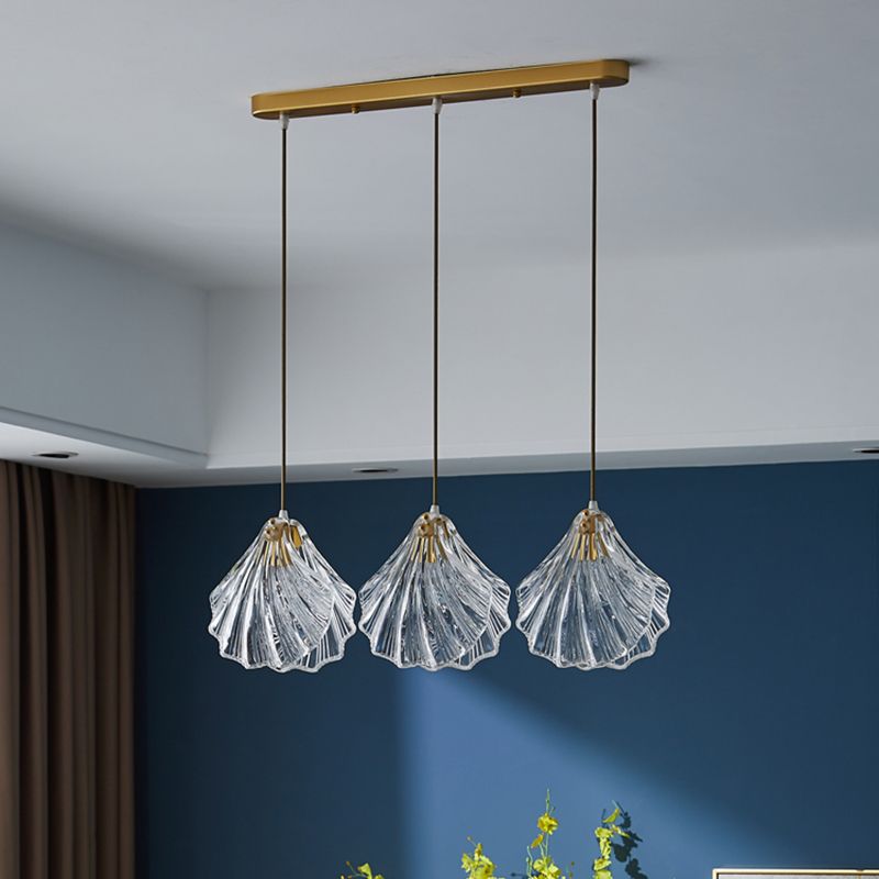 Luxe en verre transparent en verre pendant léger ， luminaire minimaliste à 3 légers de plafond multiples