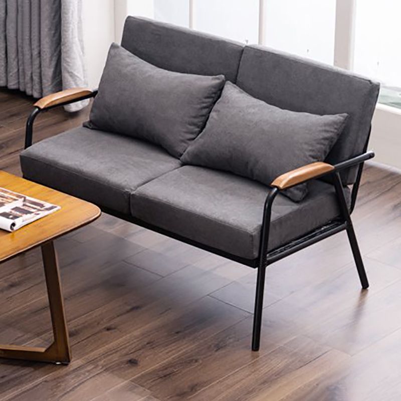 Sofá de lino industrial negro con almohadas de altavoces 29.53 "Sofá de brazo cuadrado alto