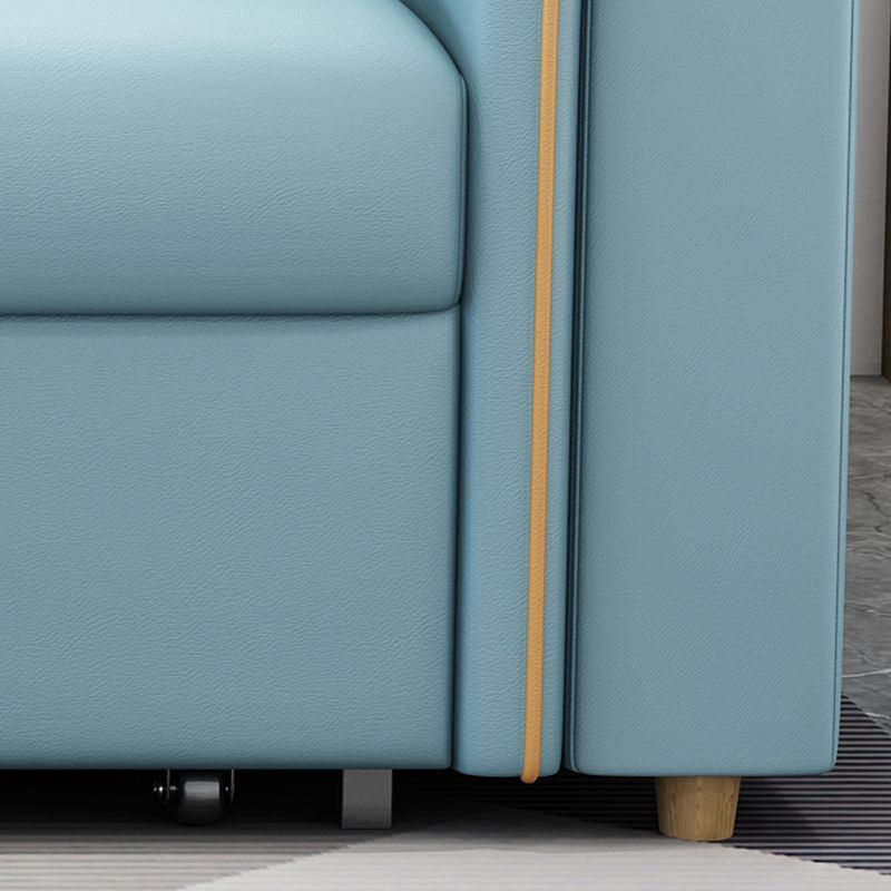 Faux Leather Sofa Bed with Pillows Sofa in Azure with Storage
