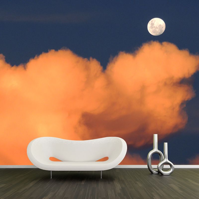 Full Moon Above Cloud Mural Yellow-Blue Modernism Wall Covering for Home Gallery