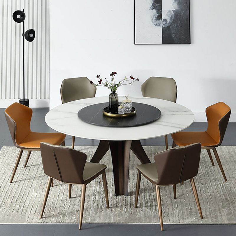 Black-white Round Stone Dining Table Modern Turntable Furniture with Pedestal Base